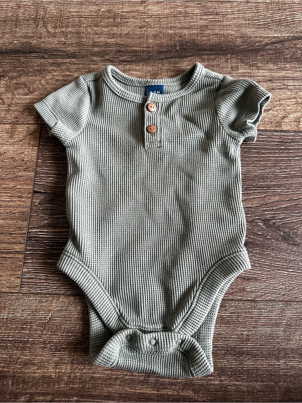 OLD NAVY Waffle Knit Baby Bodysuit with Button Placket - Sage Green 0-3M